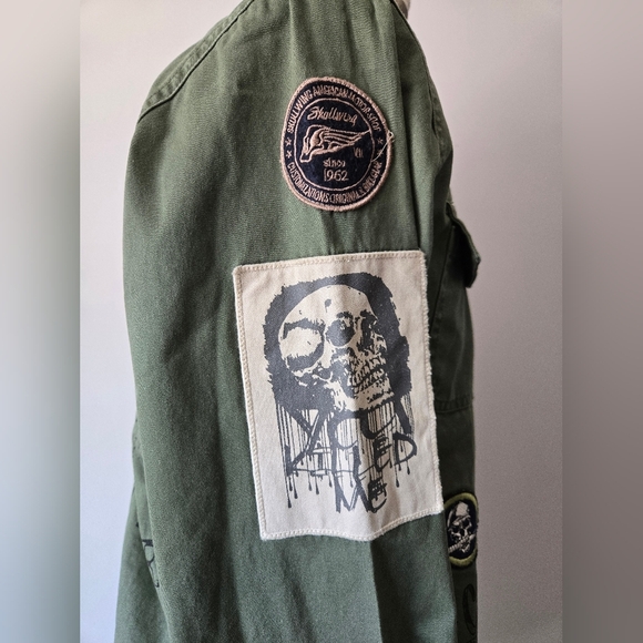 SHINE ORIGINAL Snake Charmer Men's Army Green Patchwork Jacket. Size Small - Picture 6 of 16